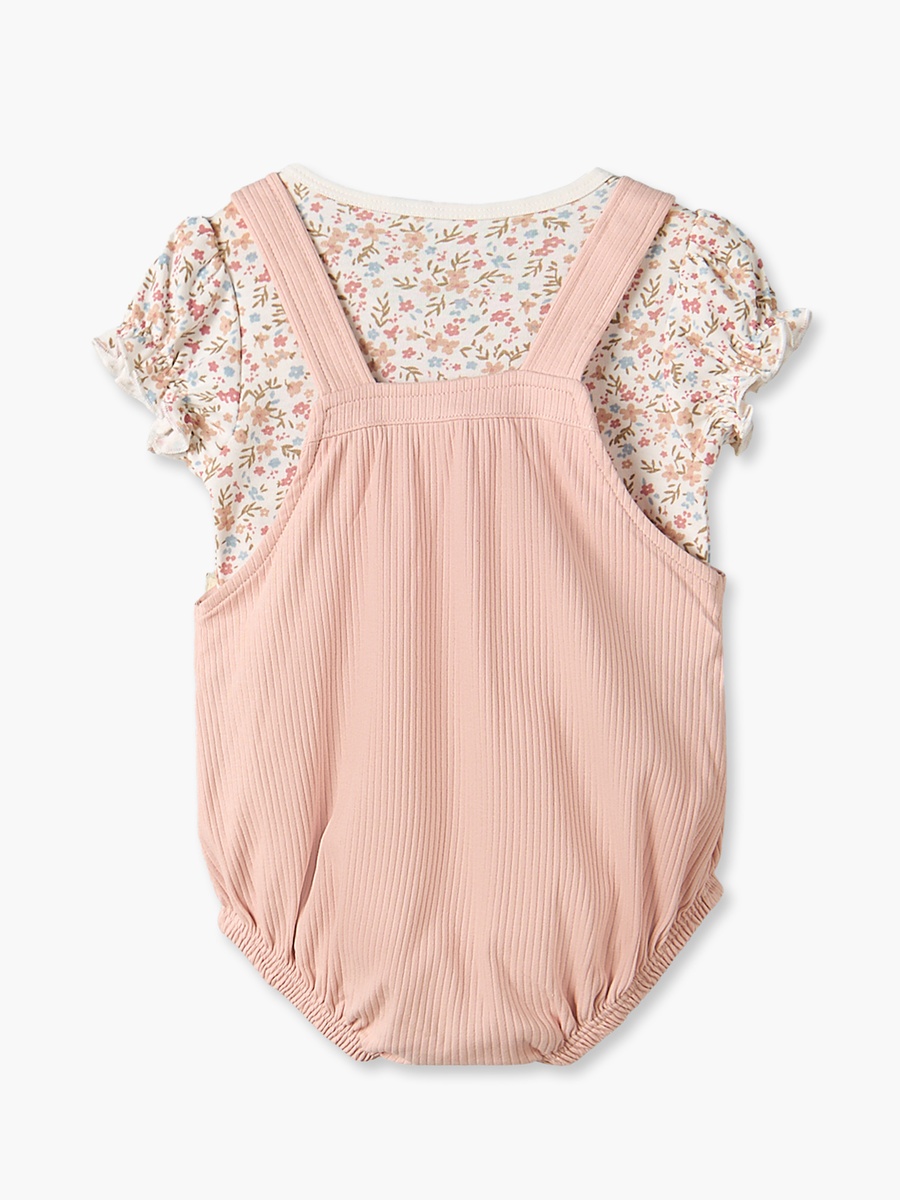 Crew Neck Short Sleeves T-Shirt and Dungaree Set with Floral Print