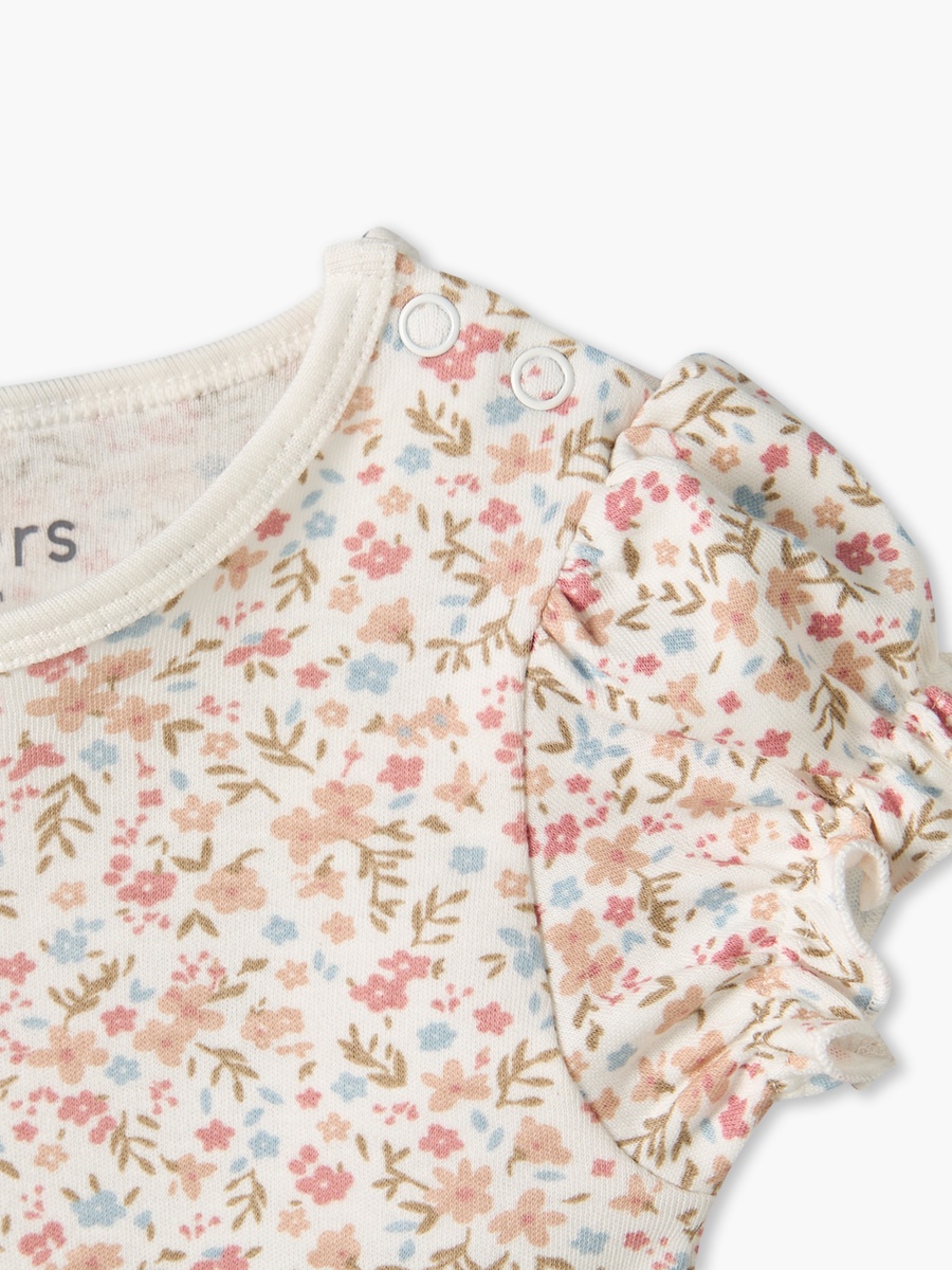 Crew Neck Short Sleeves T-Shirt and Dungaree Set with Floral Print