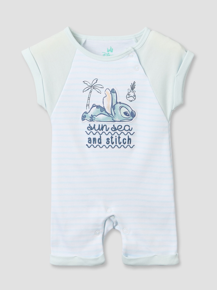 Round Neck Short Sleeves Romper with Stitch Applique