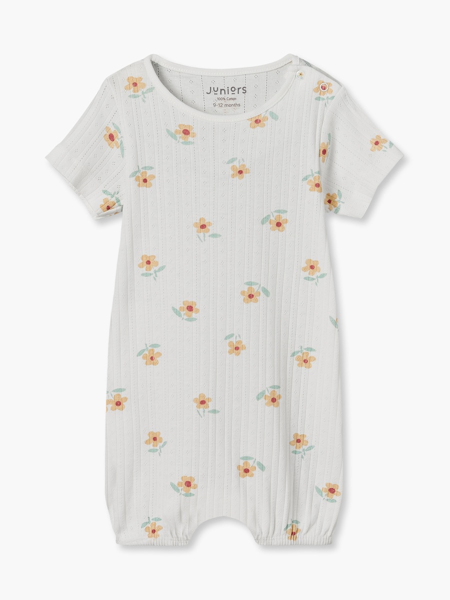 Pack of 3 Crew Neck Short Sleeves Rompers with Floral Print