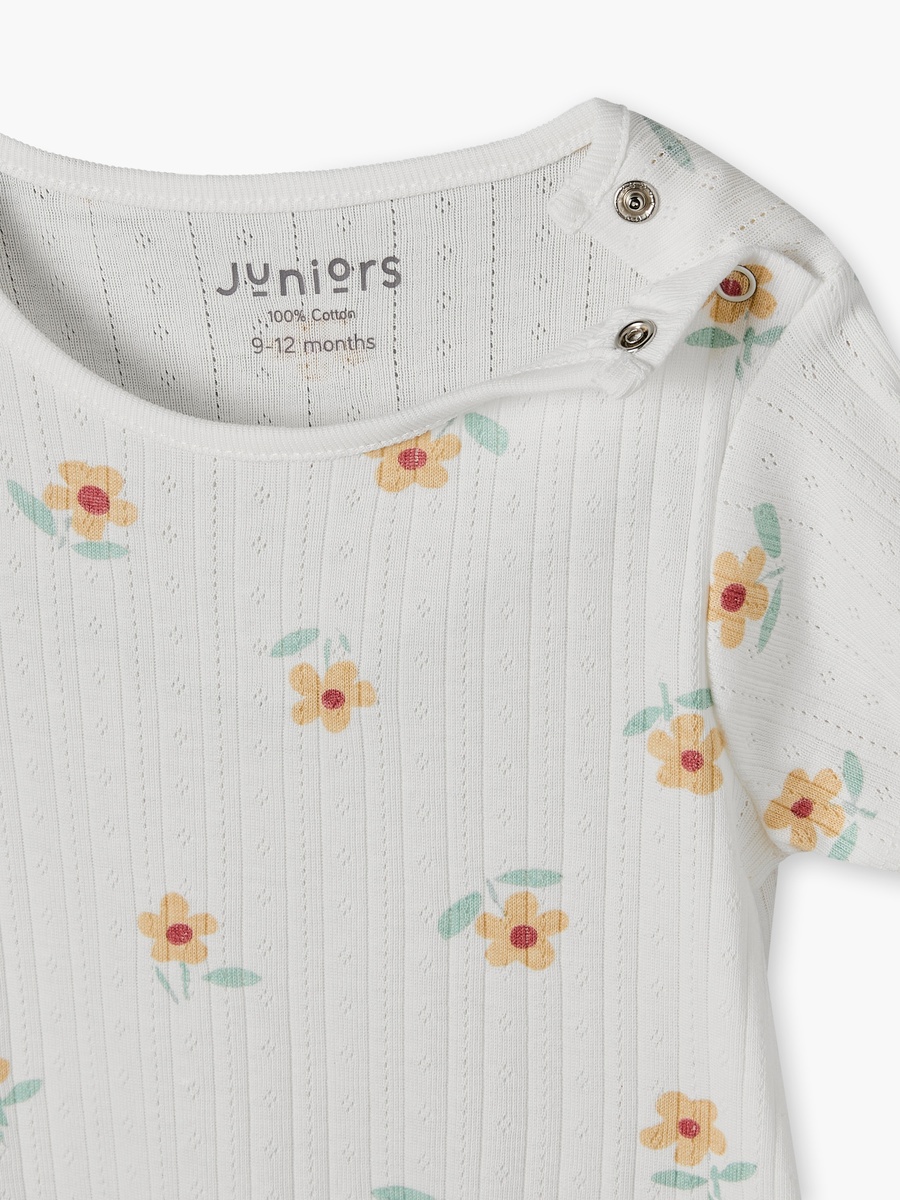 Pack of 3 Crew Neck Short Sleeves Rompers with Floral Print
