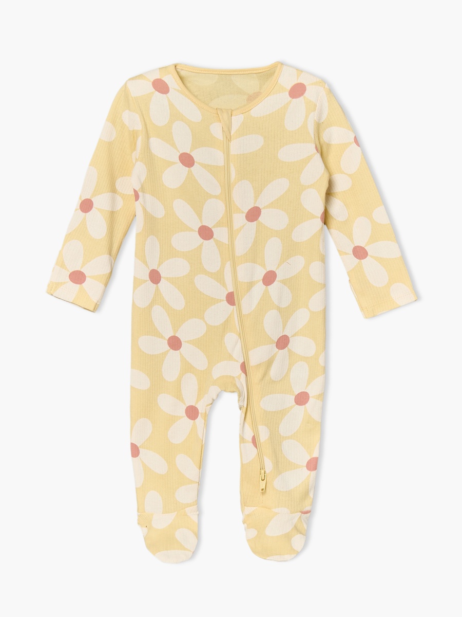 Pack of 3 Cotton Round Neck Long Sleeves Sleepsuit with Floral Print