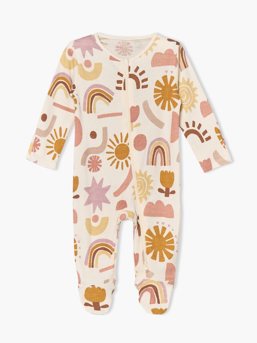 Pack of 3 Cotton Round Neck Long Sleeves Sleepsuit with Floral Print
