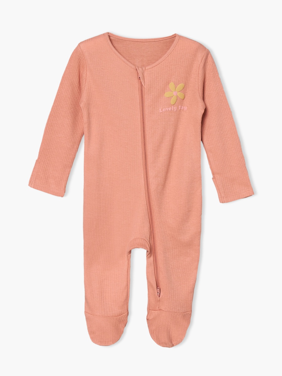 Pack of 3 Cotton Round Neck Long Sleeves Sleepsuit with Floral Print