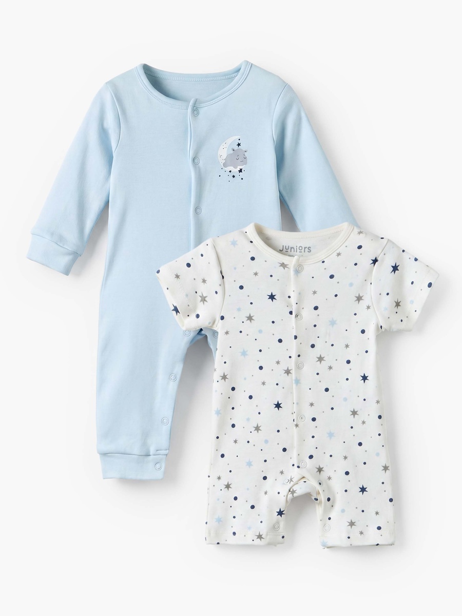 Set of 2 Crew Neck Long Sleeves Sleepsuit with Romper