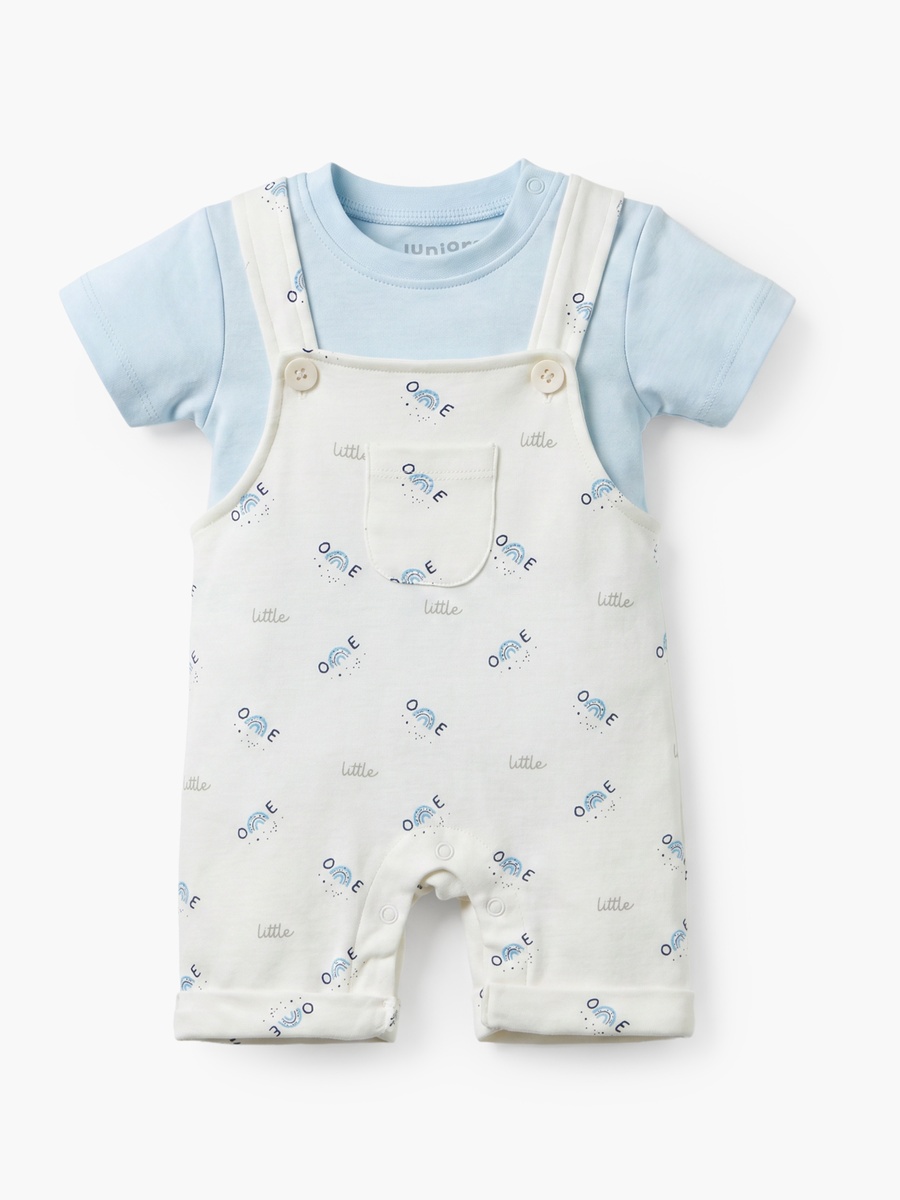 Crew Neck Short Sleeves T-Shirt and Dungaree Set with Rainbow Print