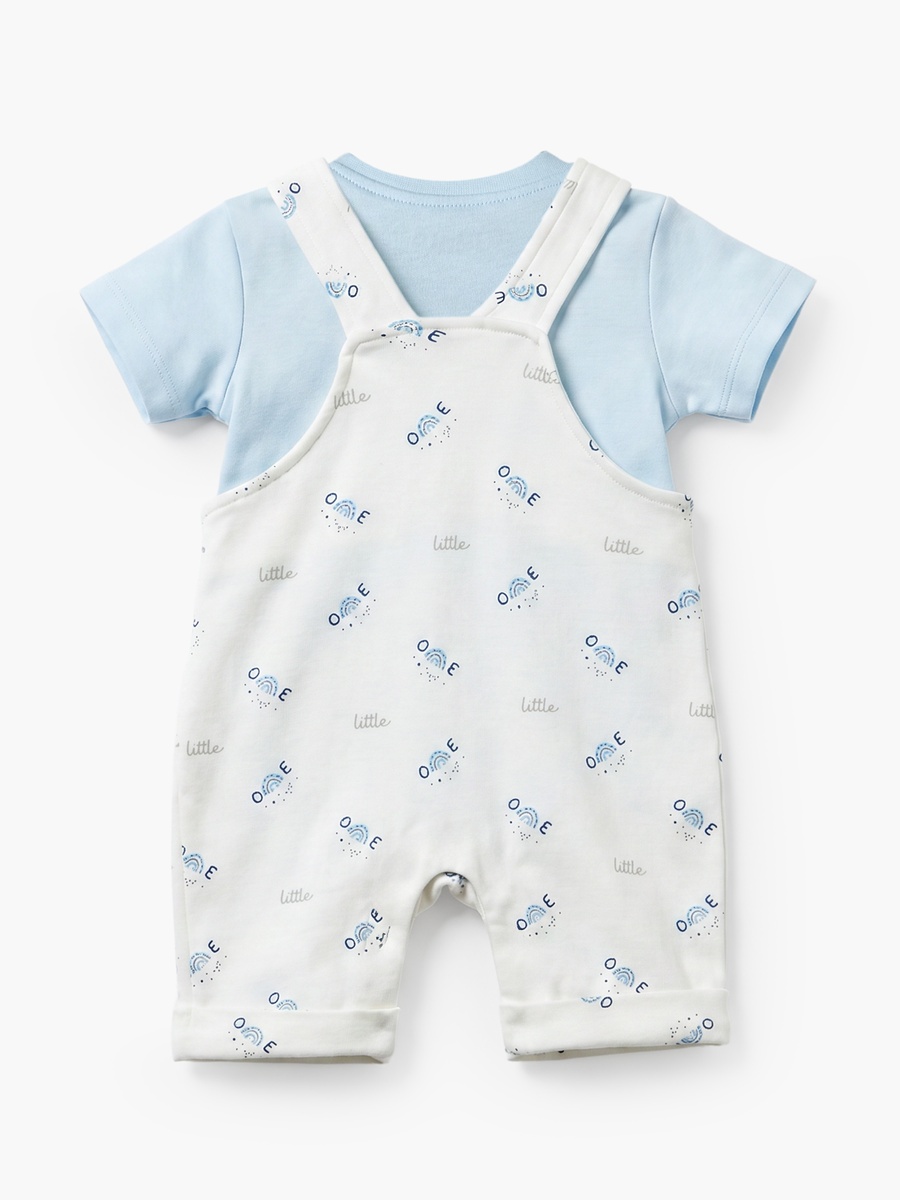 Crew Neck Short Sleeves T-Shirt and Dungaree Set with Rainbow Print