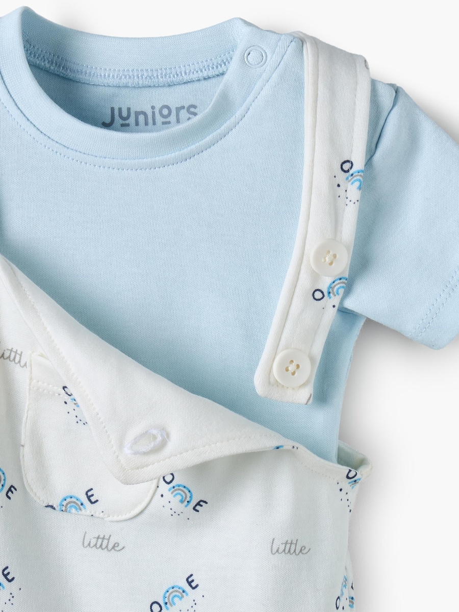 Crew Neck Short Sleeves T-Shirt and Dungaree Set with Rainbow Print