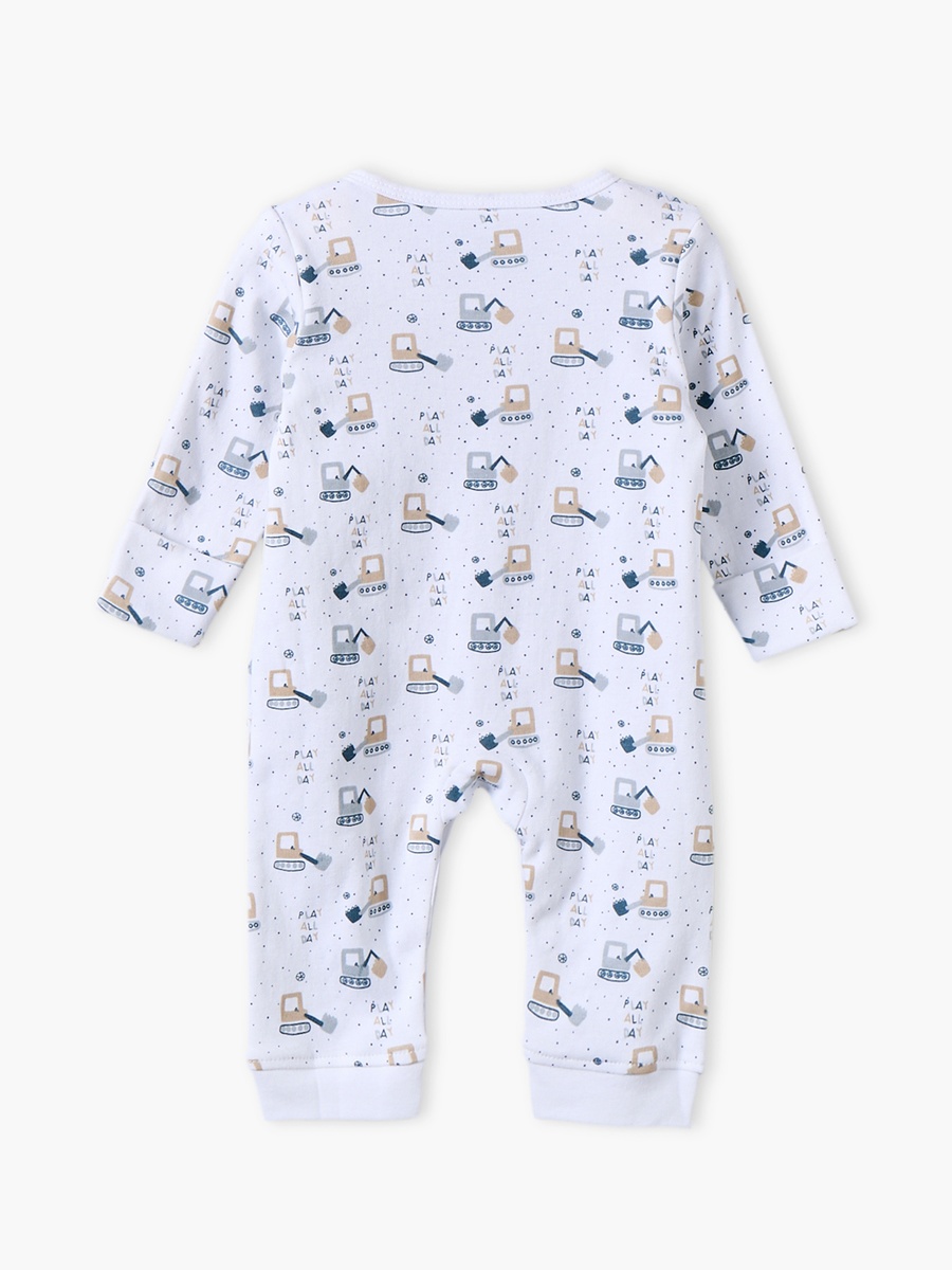 Pack of 3 Cotton Crew Neck Long Sleeves Sleepsuit with Construction Vehicle Print