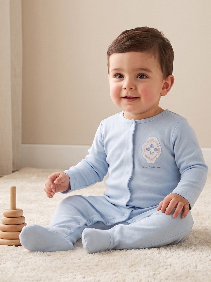 Pack of 3 Crew Round Neck Long Sleeves Sleepsuit with Floral Print
