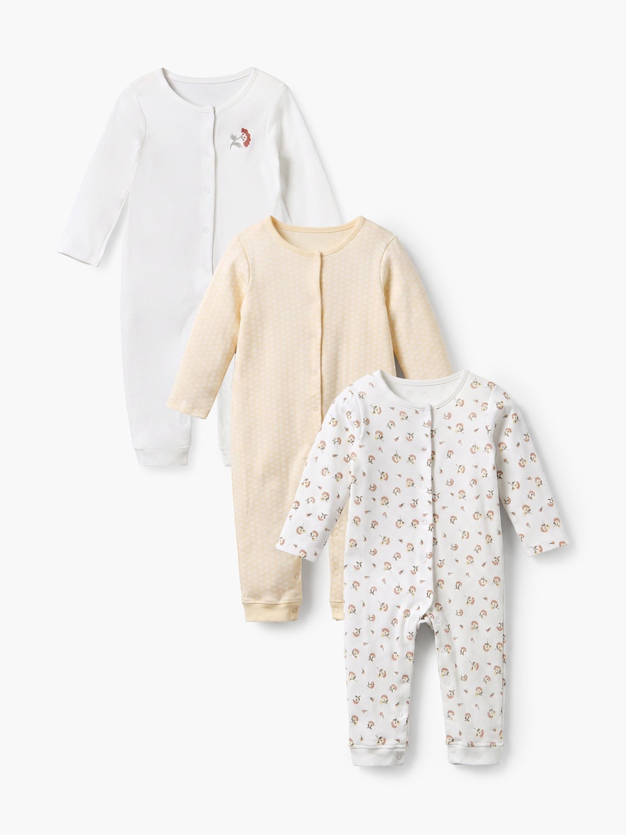 Pack of 3 Crew Neck Long Sleeves Sleepsuit with Floral Print