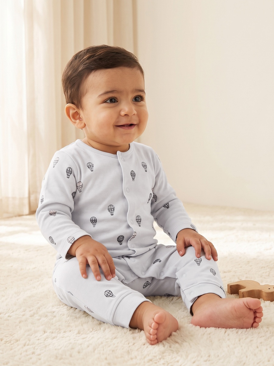 Pack of 3 Cotton Crew Neck Long Sleeves Sleepsuit with Hot Air Balloon Print