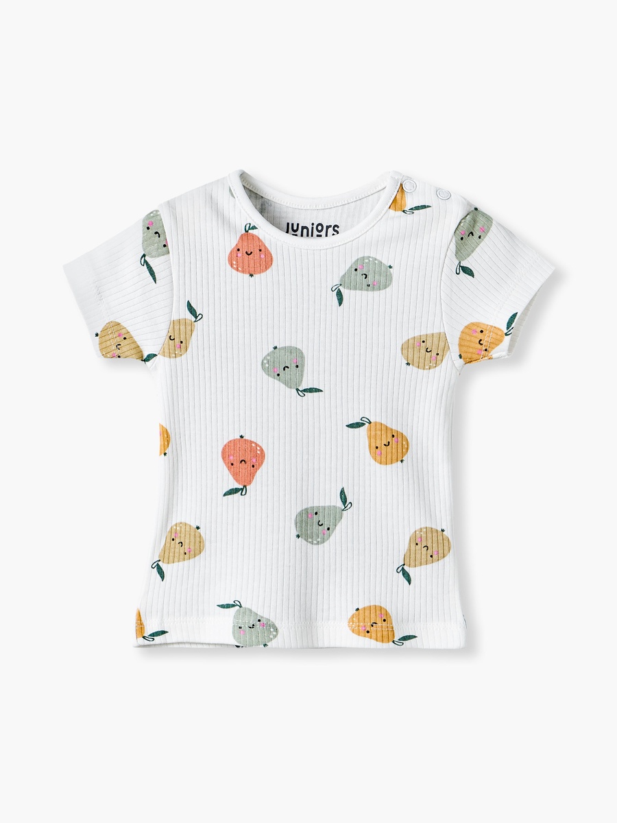Crew Neck Short Sleeves T-Shirt and Dungaree Set with Fruit Print