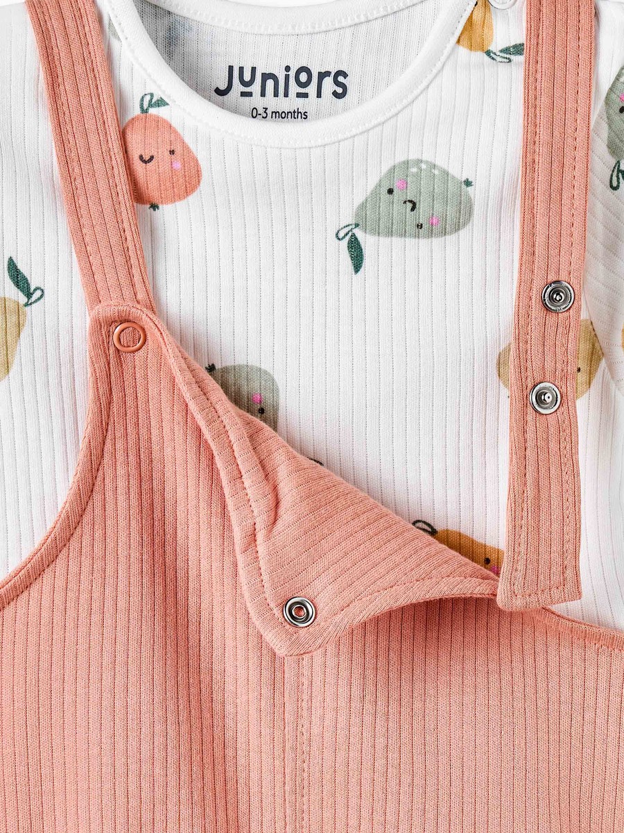 Crew Neck Short Sleeves T-Shirt and Dungaree Set with Fruit Print