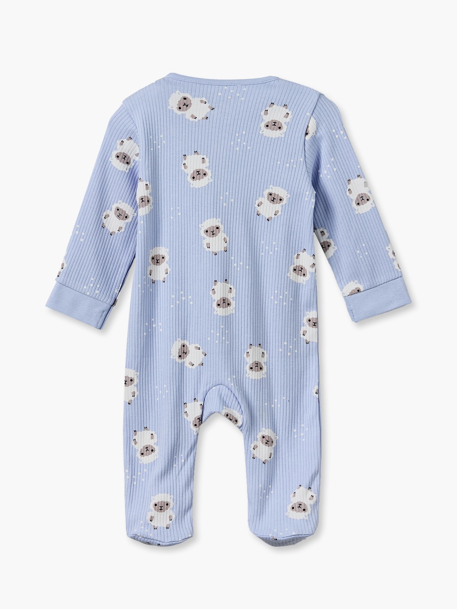 Cotton Crew Neck Long Sleeves Sleepsuit with Zip Closure
