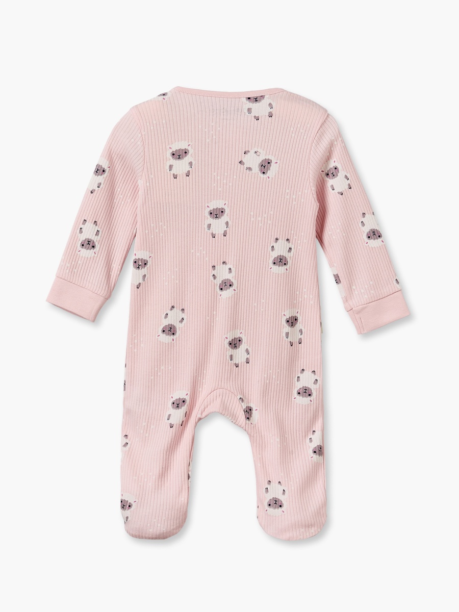 Cotton Crew Neck Long Sleeves Sleepsuit with Sheep Print