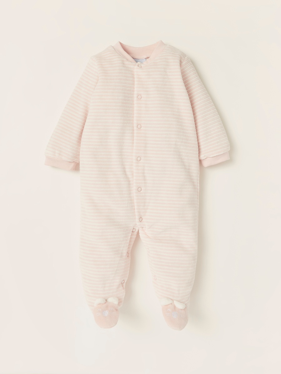 Striped Closed Feet Sleepsuit with Long Sleeves