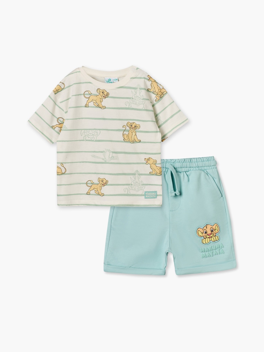 Crew Neck Short Sleeves T-Shirt and Shorts Set with Lion King Print