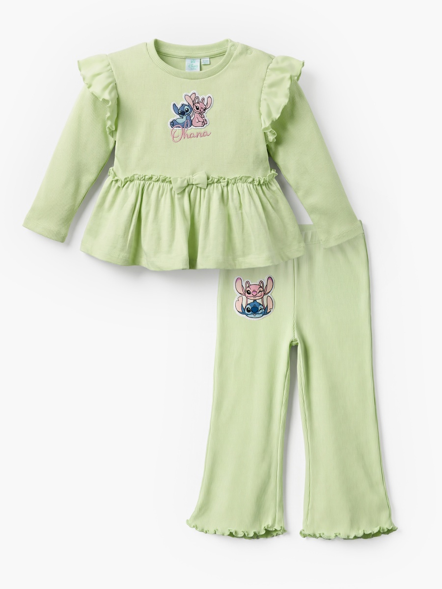 Round Neck Long Sleeves Top and Pants Set with Angel and Stitch Applique