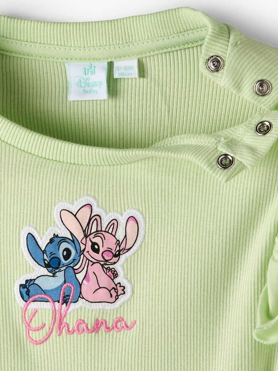Round Neck Long Sleeves Top and Pants Set with Angel and Stitch Applique