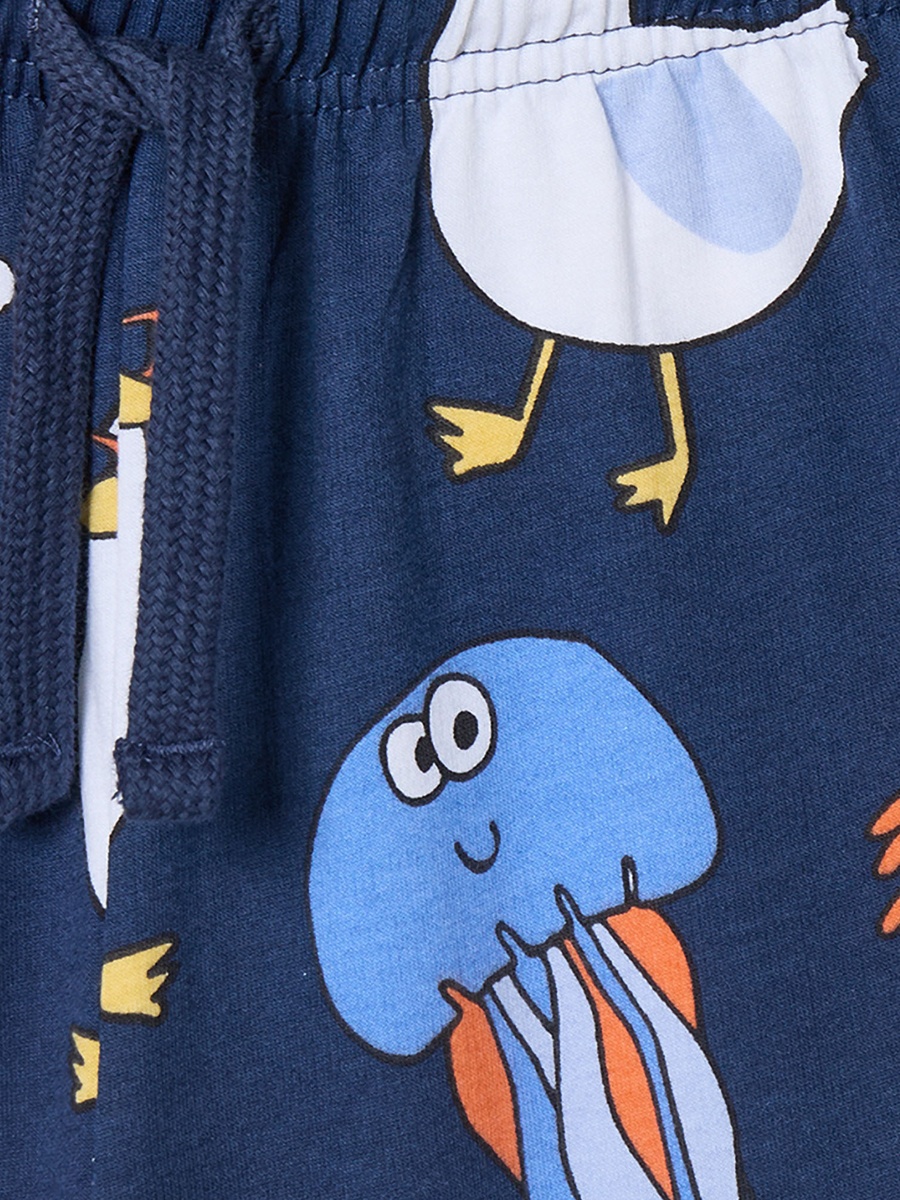 Cotton Crew Neck Short Sleeves Pyjama Set with Underwater Print
