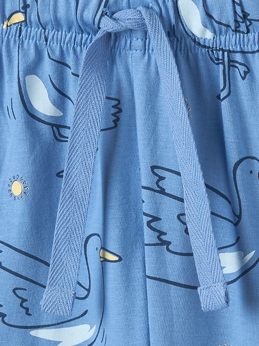 Cotton Collared Long Sleeves Pyjama Set with Bird Print