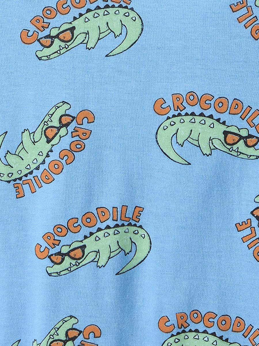 Cotton Crew Neck Short Sleeves Pyjama Set with Crocodile Print