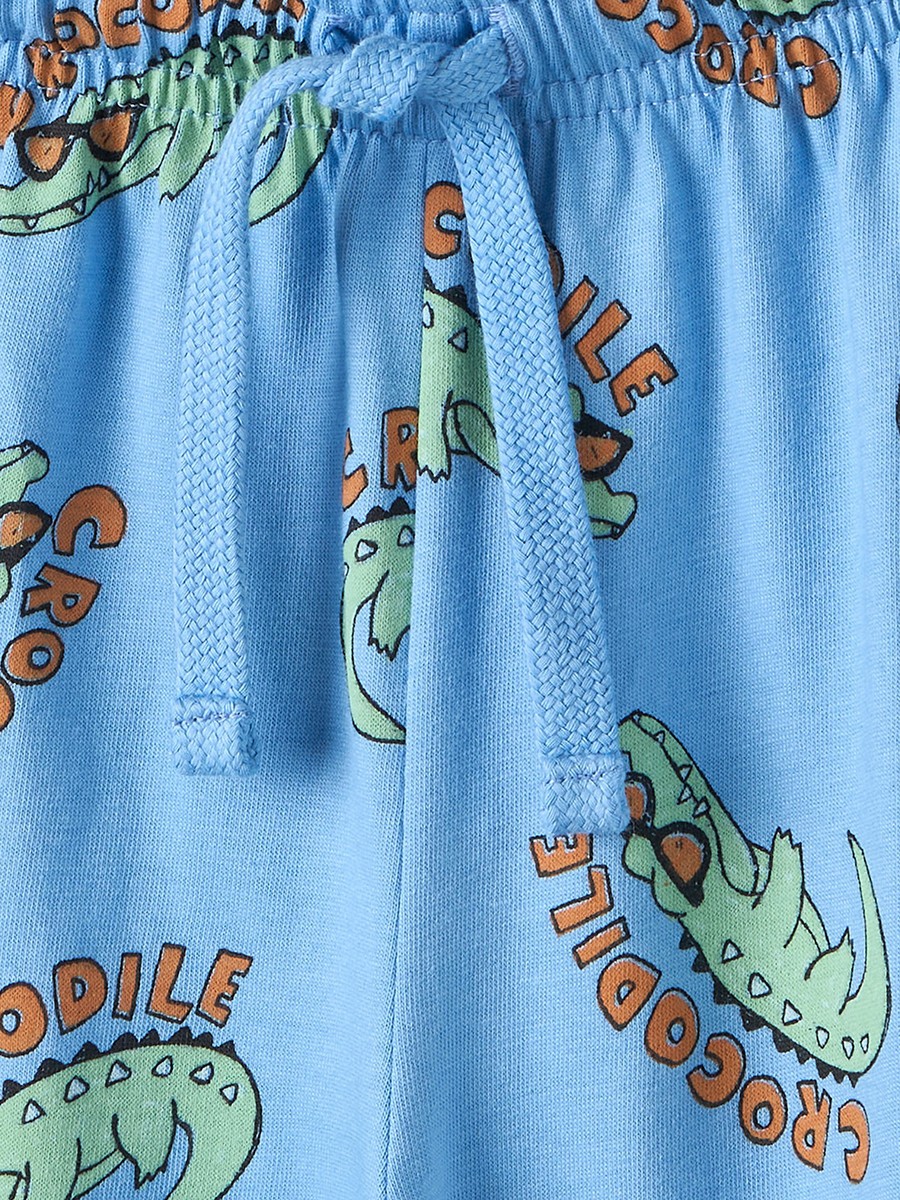 Cotton Crew Neck Short Sleeves Pyjama Set with Crocodile Print