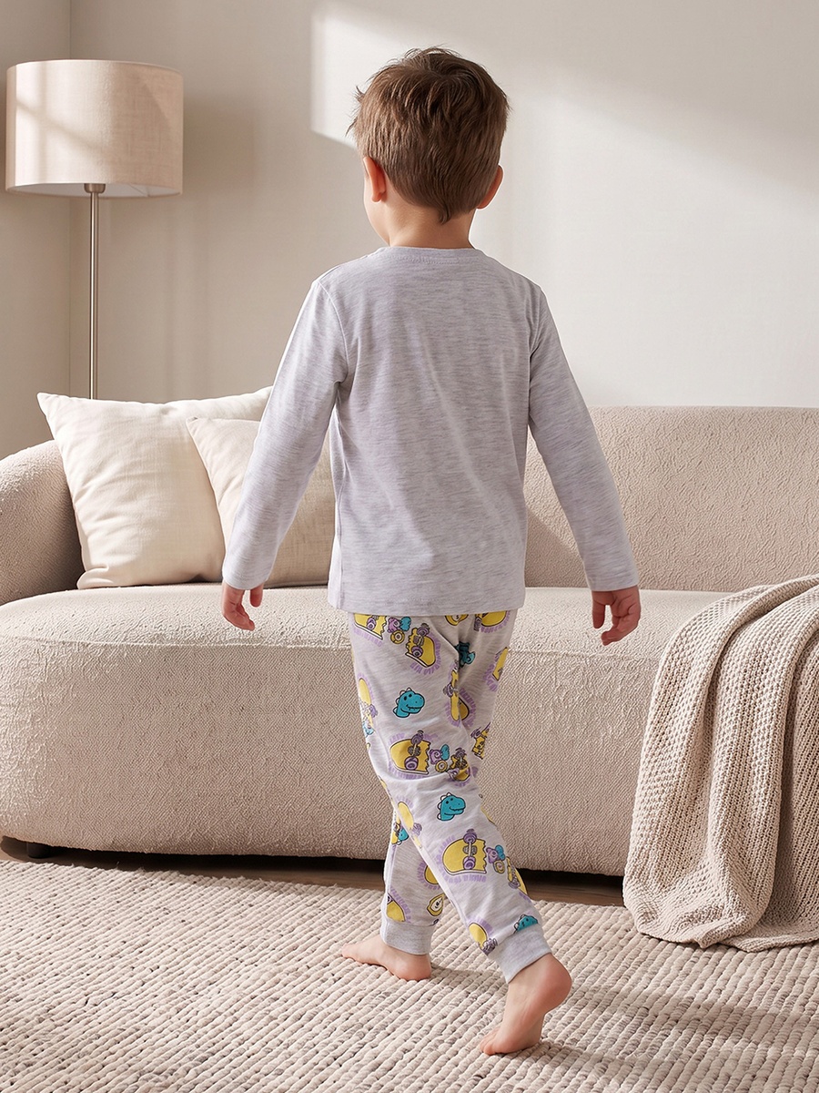 Cotton Crew Neck Long Sleeves Pyjama Set with Skate Board Print