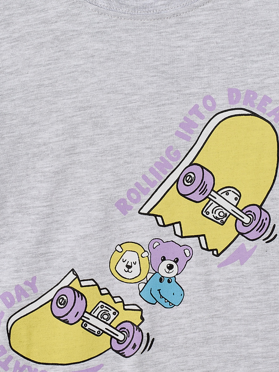 Cotton Crew Neck Long Sleeves Pyjama Set with Skate Board Print