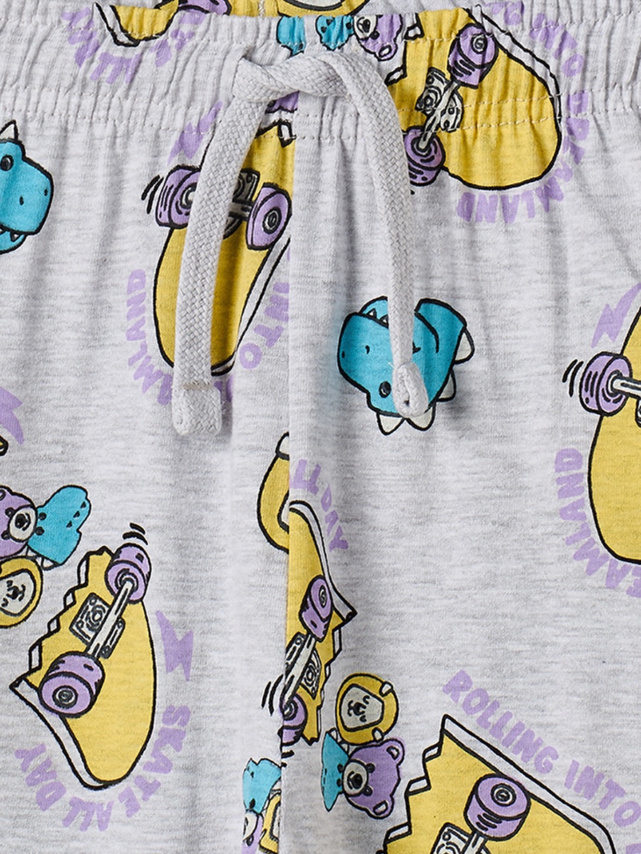 Cotton Crew Neck Long Sleeves Pyjama Set with Skate Board Print
