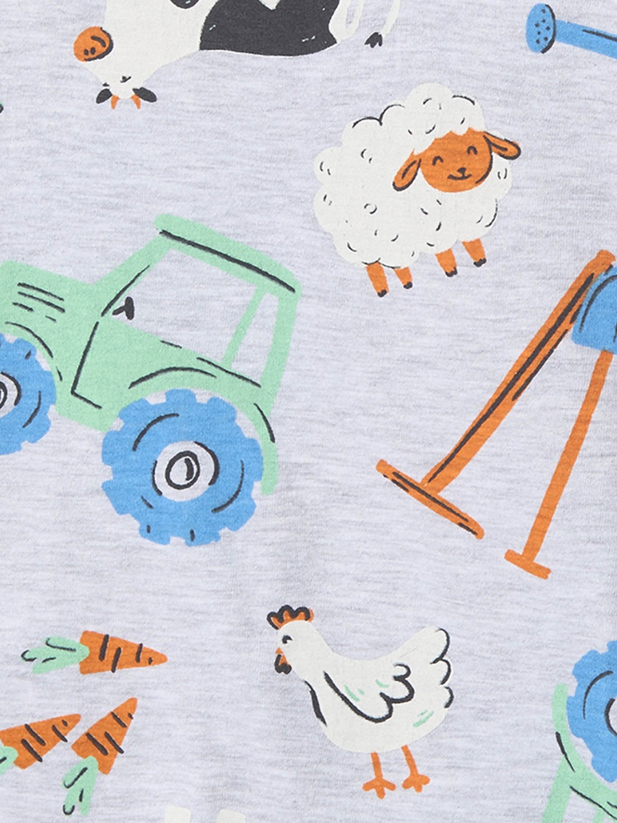 Cotton Crew Neck Long Sleeves Pyjama Set with Construction Vehicle Print