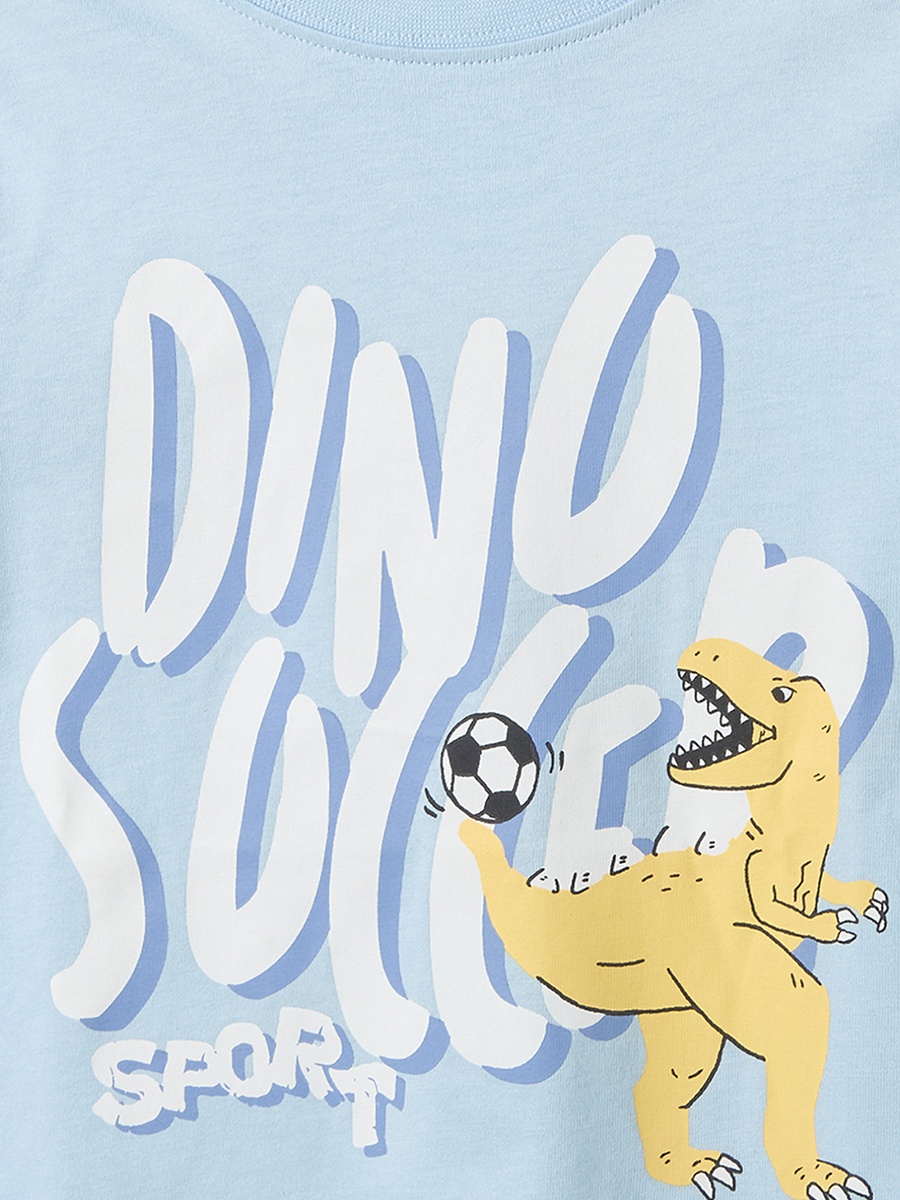 Cotton Crew Neck Long Sleeves Pyjama Set with Dinosaur Print