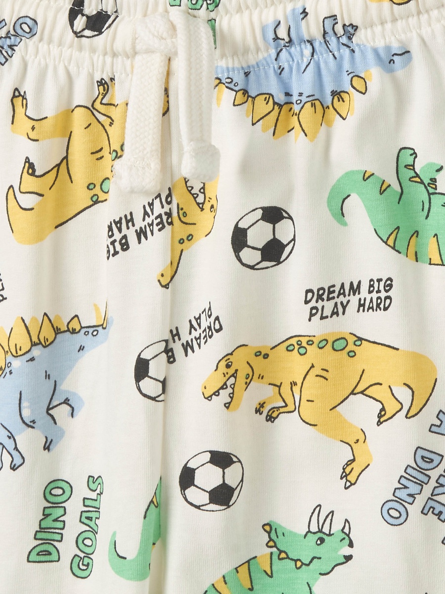 Cotton Crew Neck Long Sleeves Pyjama Set with Dinosaur Print