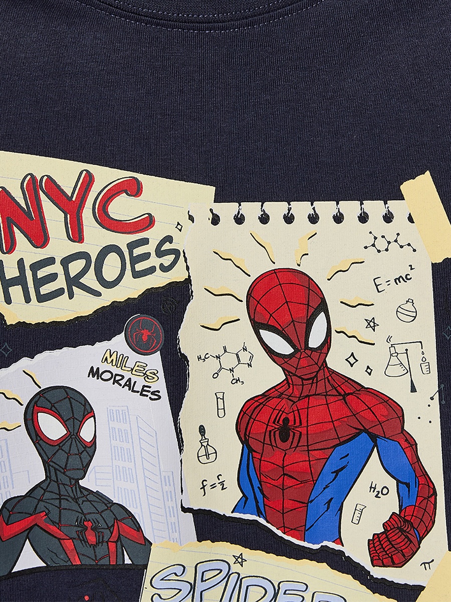Cotton Crew Neck Long Sleeves Pyjama Set with Spider-Man Print