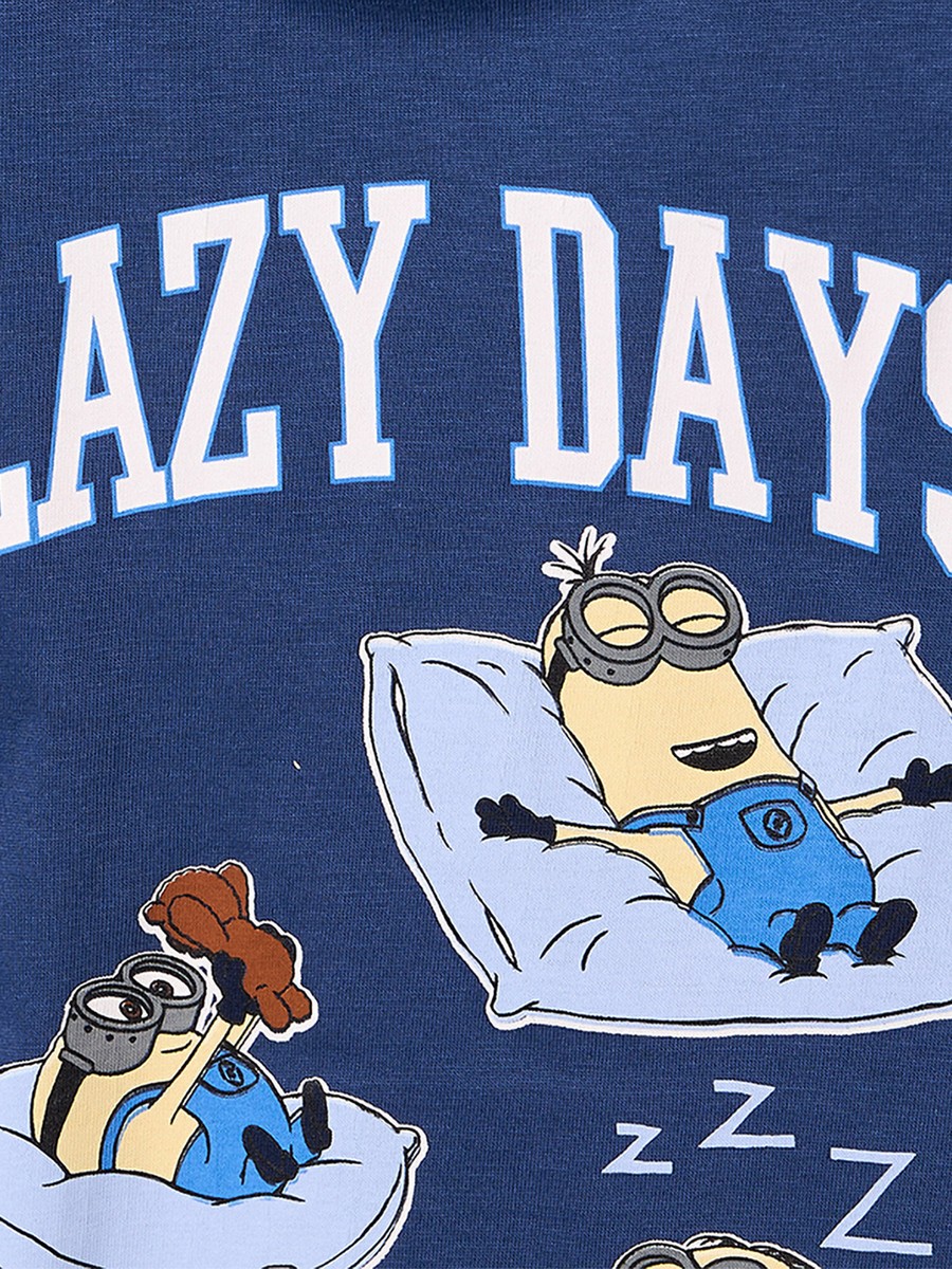 Cotton Crew Neck Short Sleeves Pyjama Set with Minions Print