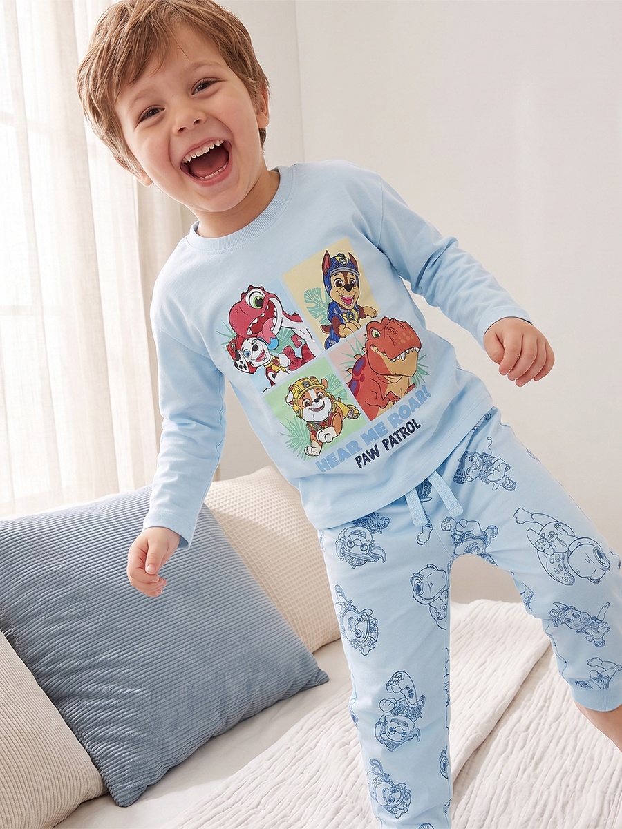 Cotton Crew Neck Long Sleeves Pyjama Set with PAW Patrol Print