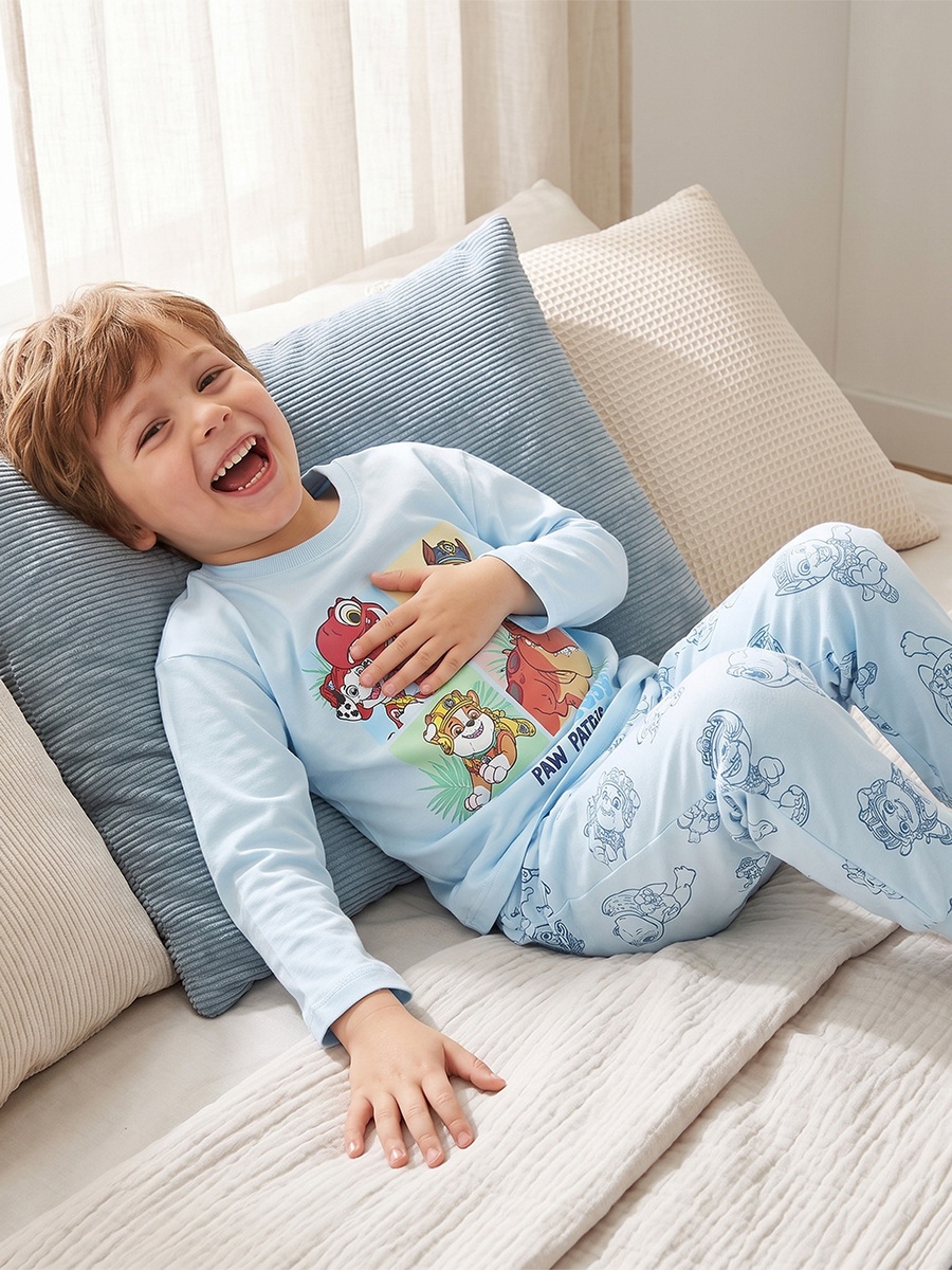 Cotton Crew Neck Long Sleeves Pyjama Set with PAW Patrol Print