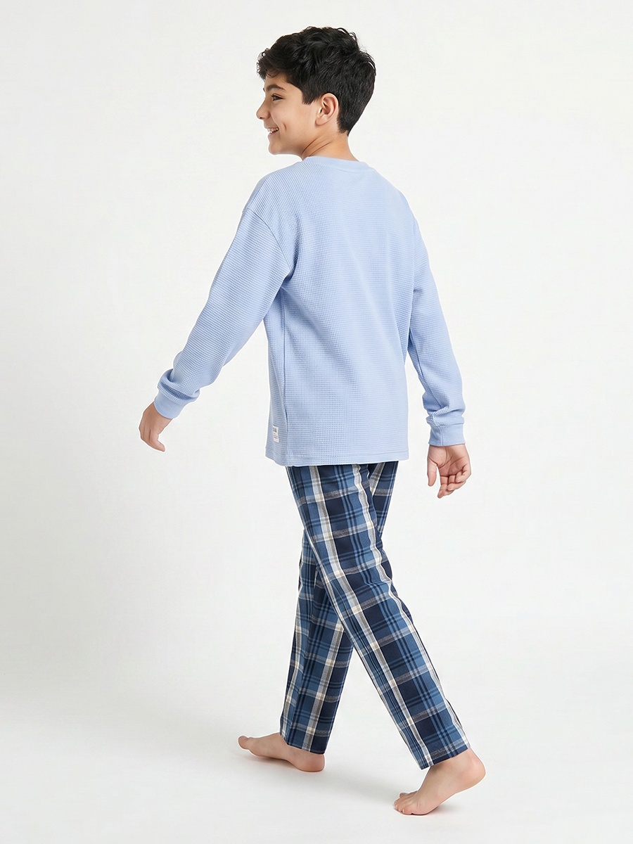 Cotton Mandarin Collar Long Sleeves Pyjama Set with Nautical Embroidery