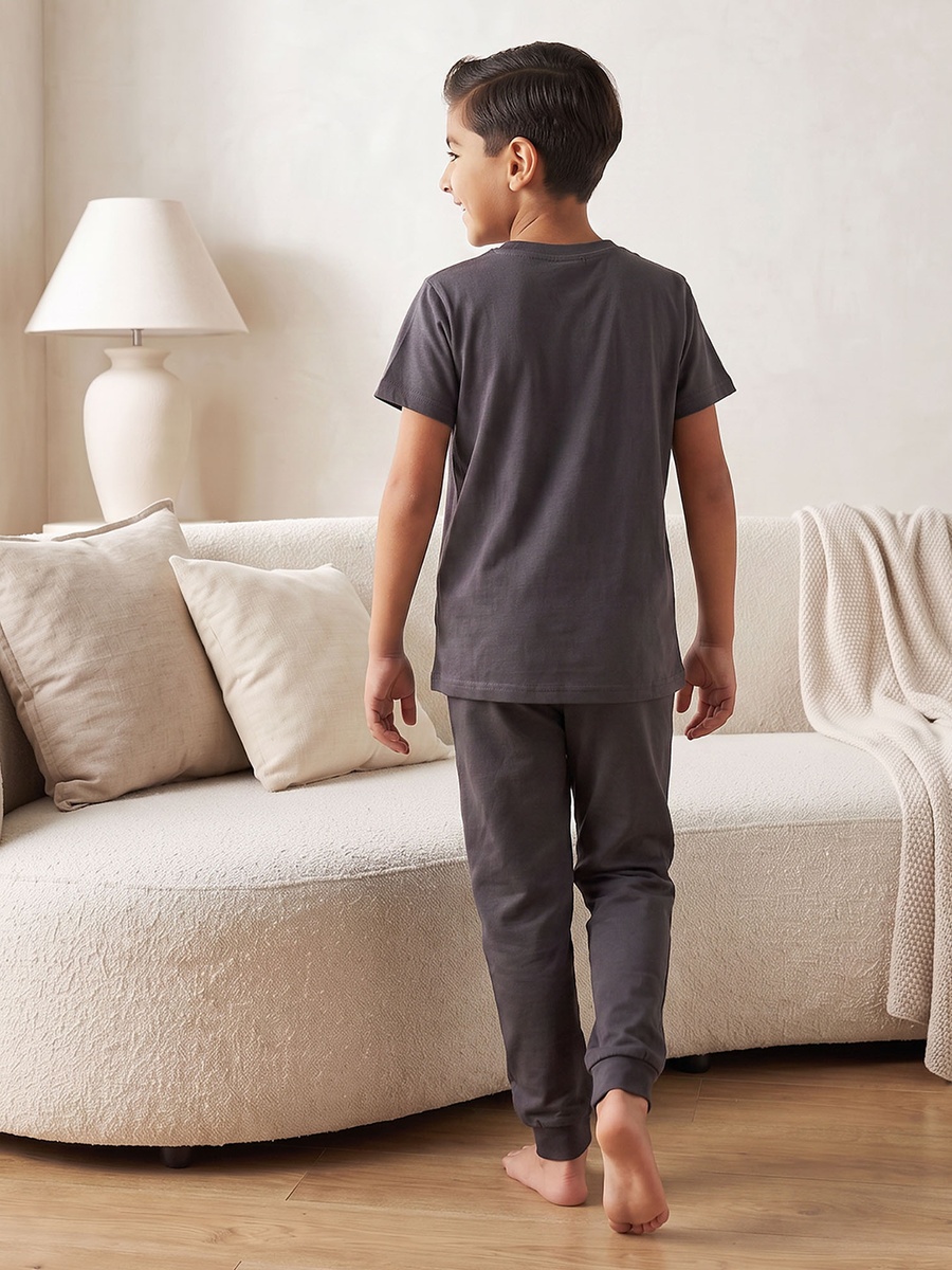 Cotton Crew Neck Short Sleeves Pyjama Set with Football Print