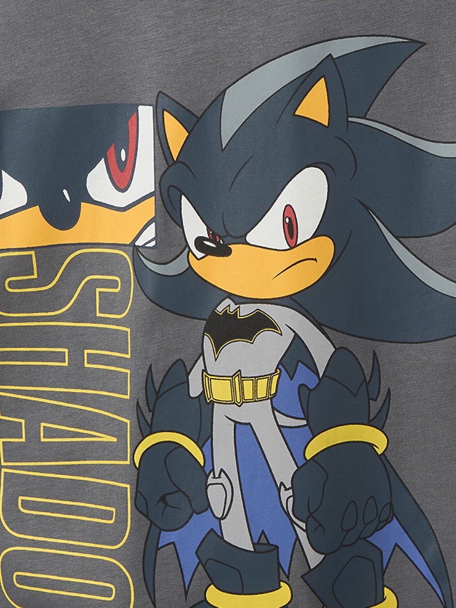 Cotton Crew Neck Long Sleeves Pyjama Set with Sonic and Batman Print