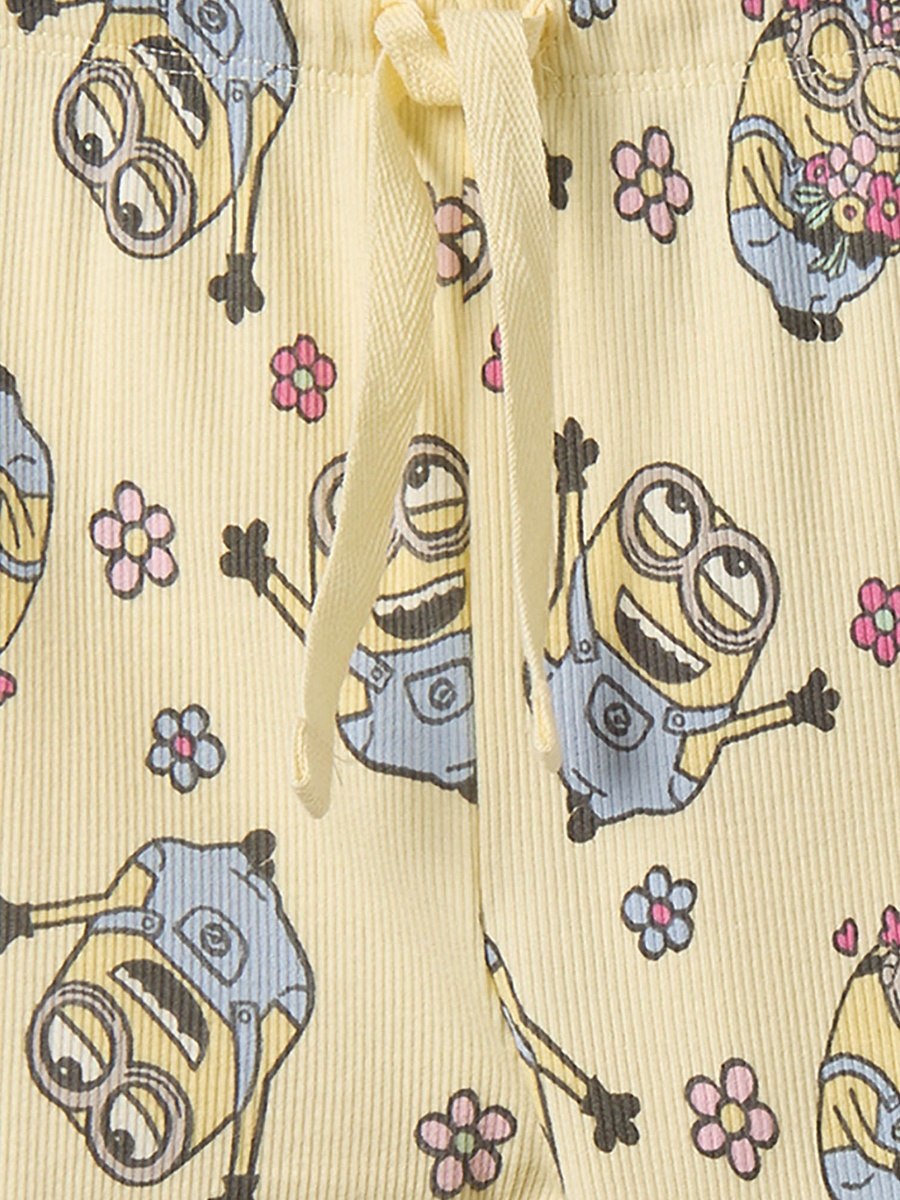 Cotton Crew Neck Short Sleeves Pyjama Set with Minions Print