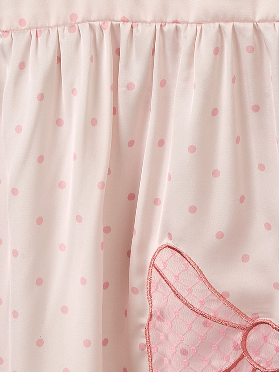 Cotton V Neck Long Sleeves Pyjama Set with Polka Dot Print