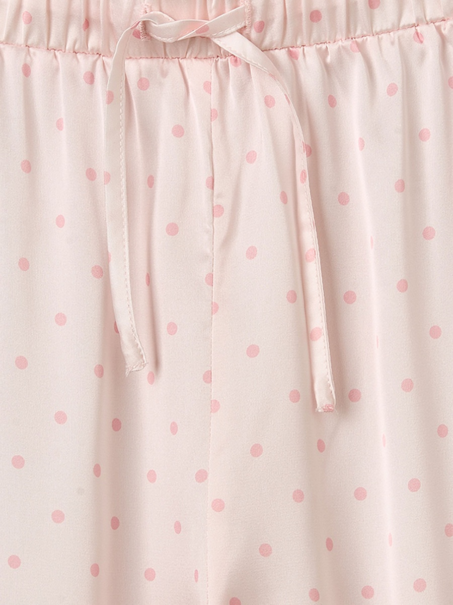 Cotton V Neck Long Sleeves Pyjama Set with Polka Dot Print