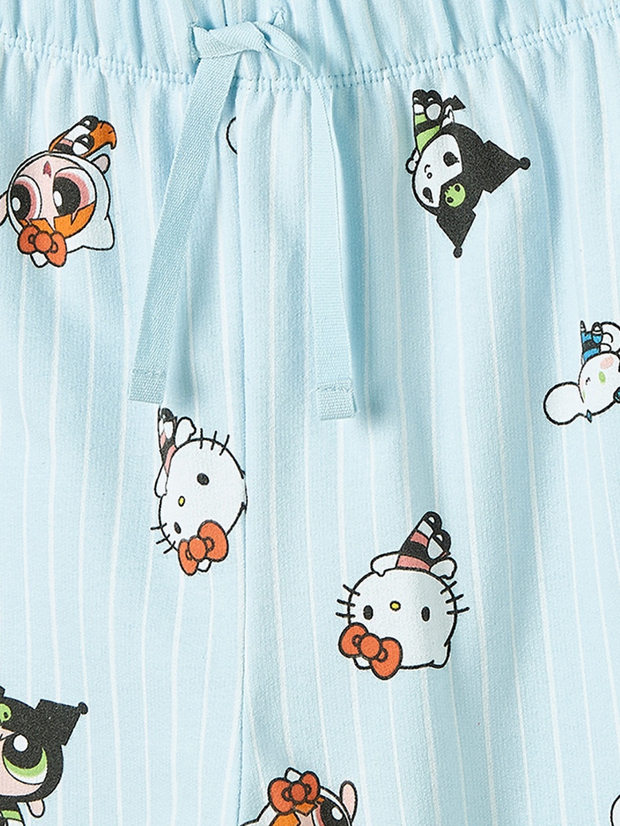 Cotton Crew Neck Long Sleeves Pyjama Set with Power Puff Girls Print
