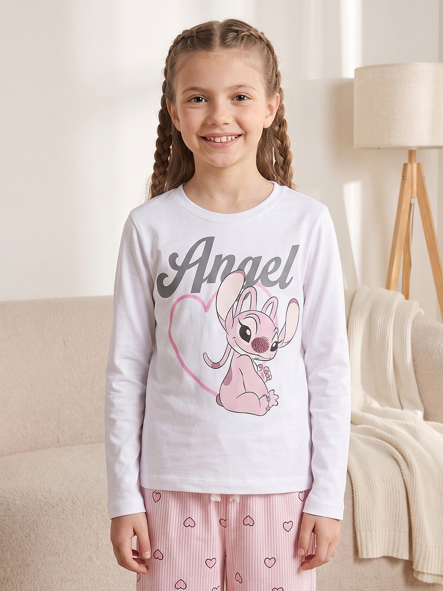 Cotton Crew Neck Long Sleeves Pyjama Set with Angel Print