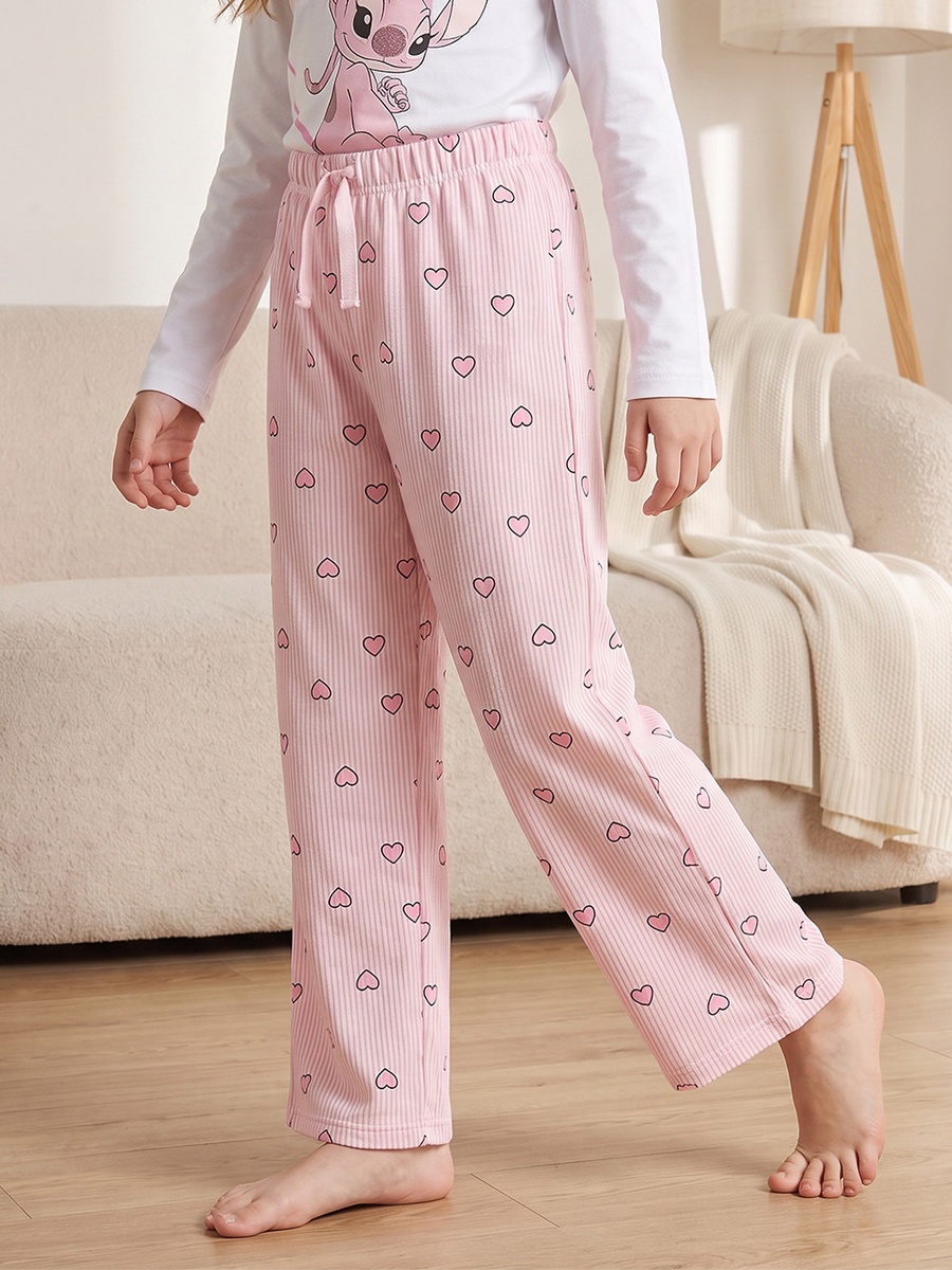 Cotton Crew Neck Long Sleeves Pyjama Set with Angel Print