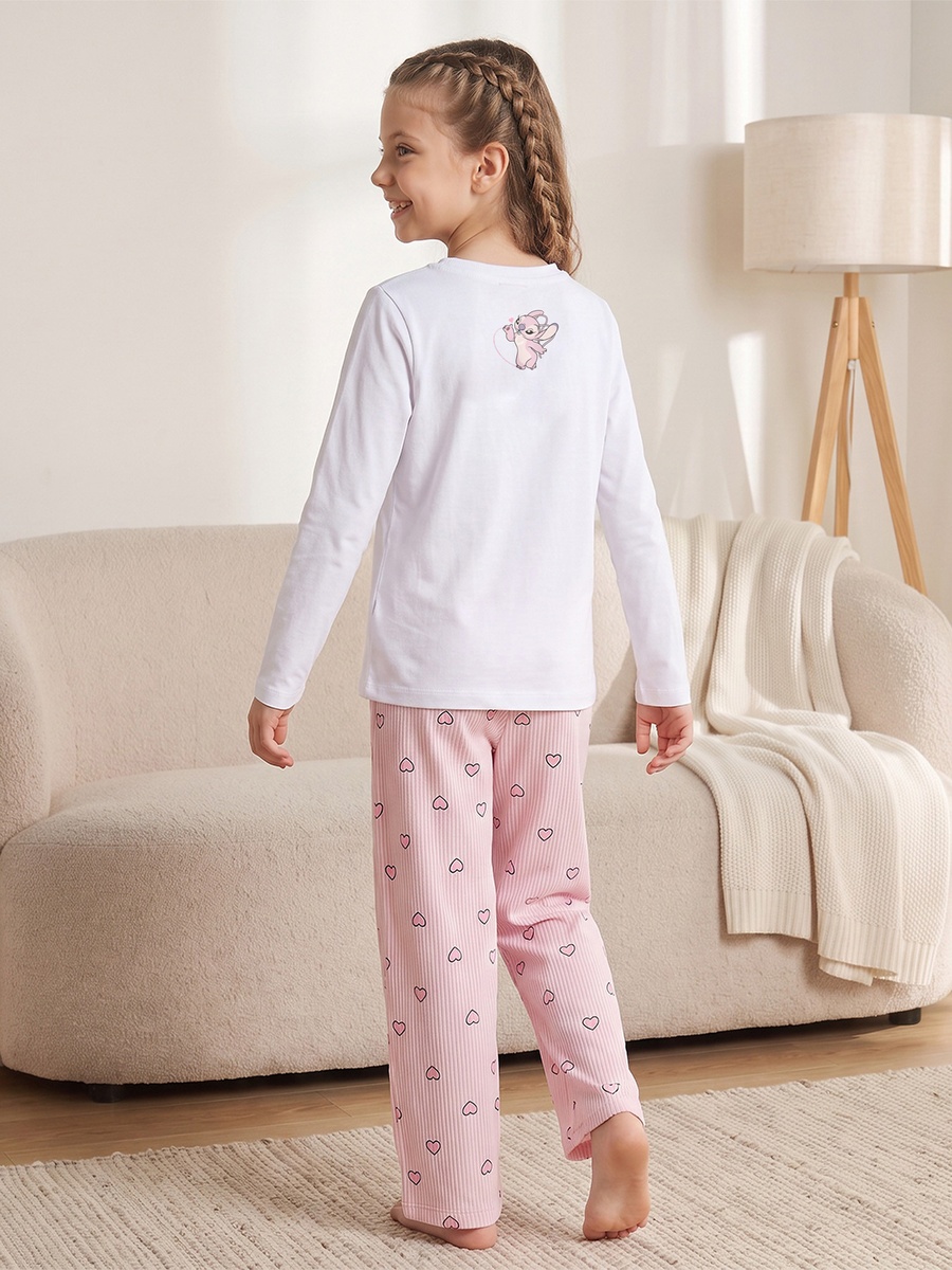Cotton Crew Neck Long Sleeves Pyjama Set with Angel Print