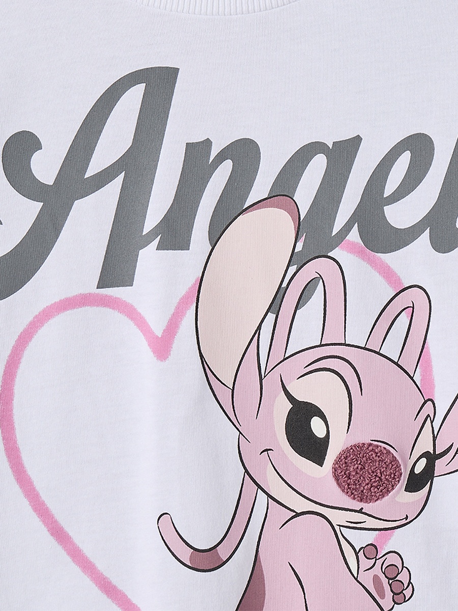 Cotton Crew Neck Long Sleeves Pyjama Set with Angel Print