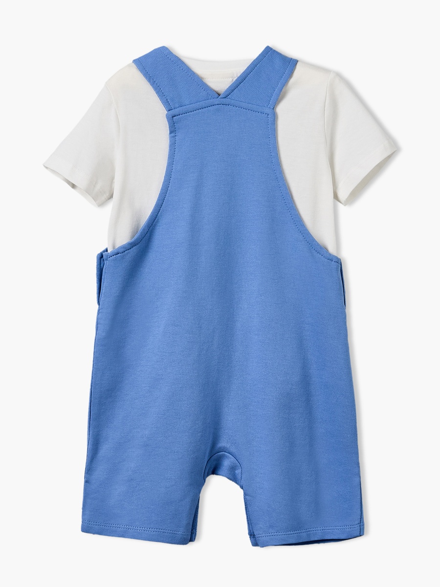 Round Neck Short Sleeves T-Shirt and Dungaree Set with Applique